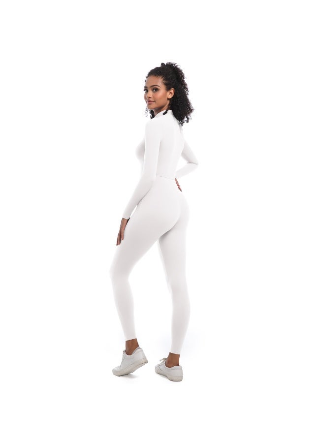 general Solid-color high-elastic half-open zipper tight long yoga suit for fitness, running and sports, one-piece garment - Image 4